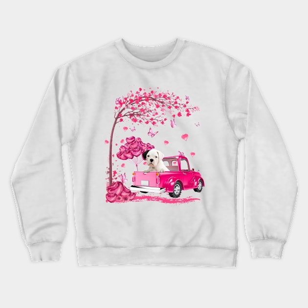 Valentine's Day Love Pickup Truck White Boxer Crewneck Sweatshirt by SuperMama1650